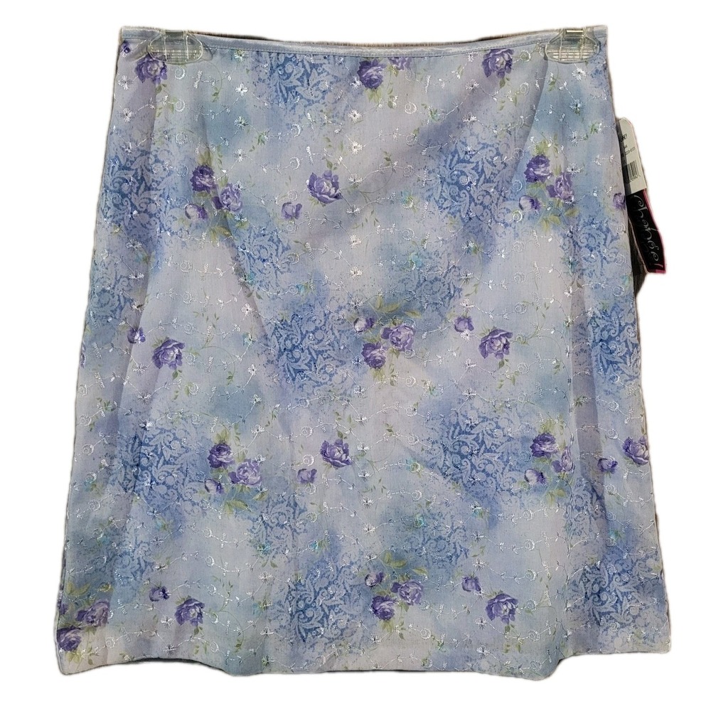 Vintage Exact Change Skirt Junior's 11 Blue Floral Embroidered Fairy Y2K NOS